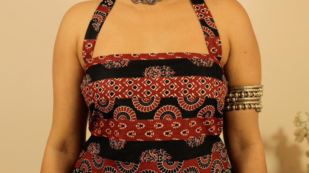 Rumi Kurti- Halter Neck Ajrakh Kurti