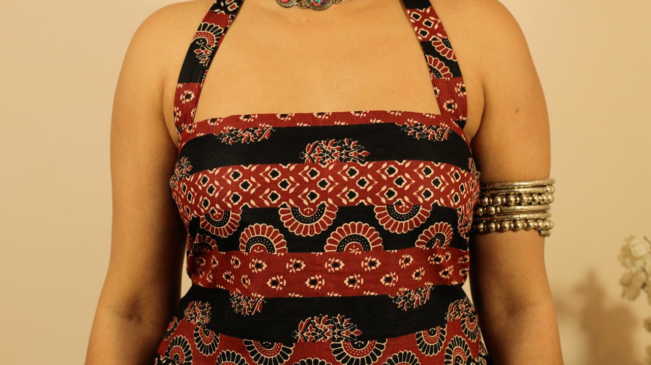 Rumi Kurti- Halter Neck Ajrakh Kurti